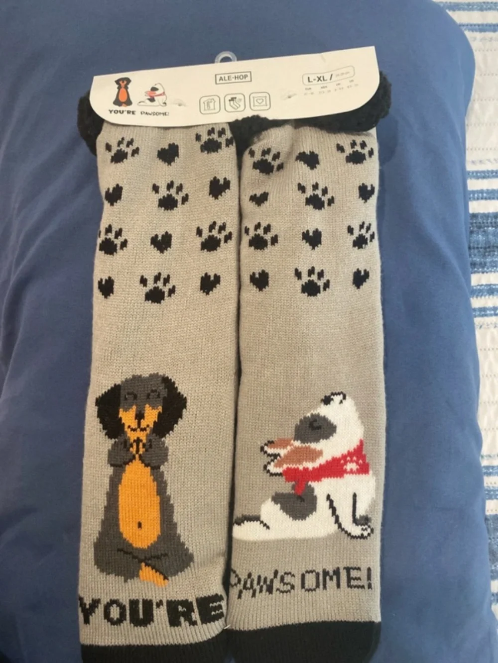 Women’s Non-Slip Knee-High Socks in Light Gray with Black Accents